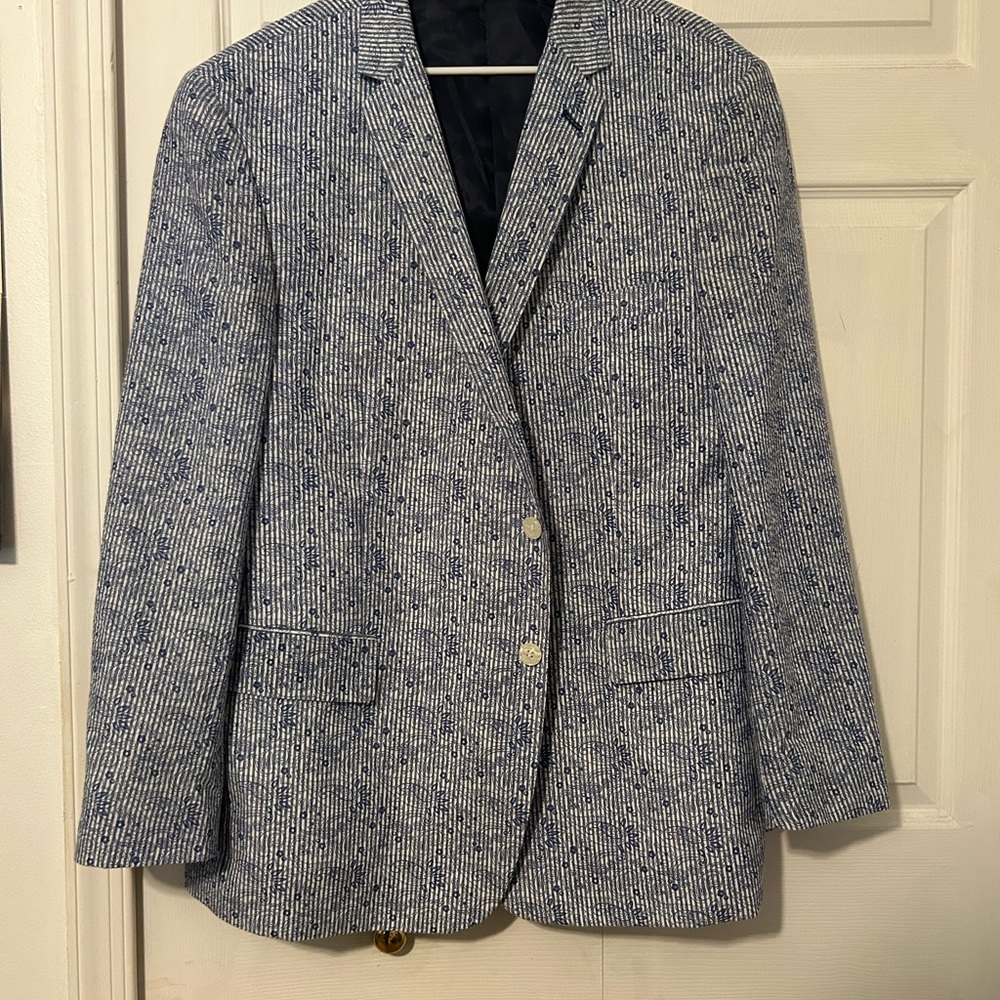 Classic Blue and White Textured Blazer
